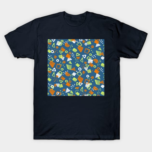 Petro Blue Festive Shapes T-Shirt by Carolina Díaz